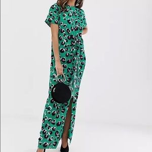 (ASOS) Liquorish thigh split maxi dress in green leopard